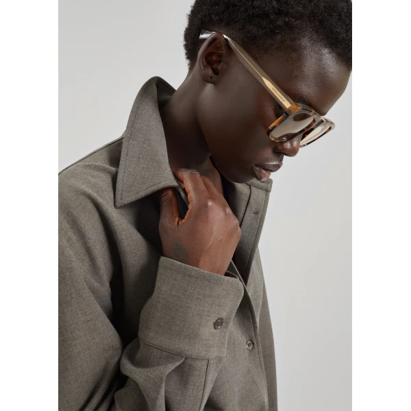 The Frankie Shop Peri Double Weave Shirt – Taupe Melange, view 2