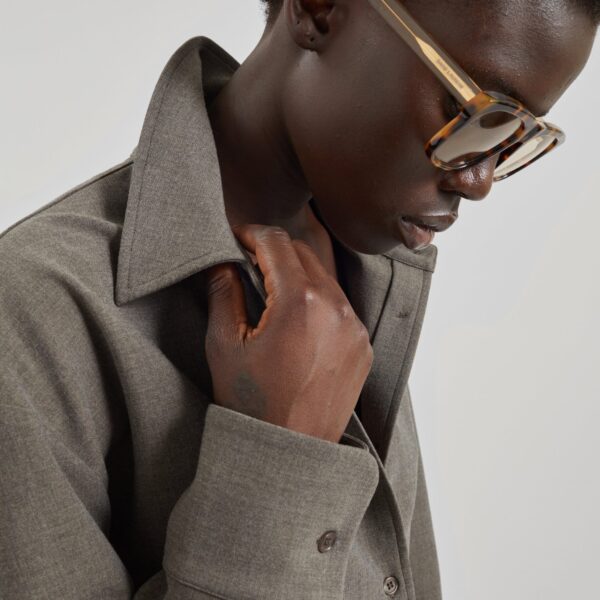 The Frankie Shop Peri Double Weave Shirt - Taupe Melange - Oversized Minimalist Tops in Beige - Shop at Coveti