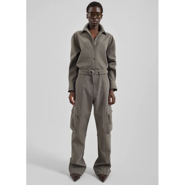 The Frankie Shop Peri Double Weave Shirt – Taupe Melange, view 4