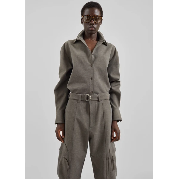 The Frankie Shop Peri Double Weave Shirt – Taupe Melange, view 6