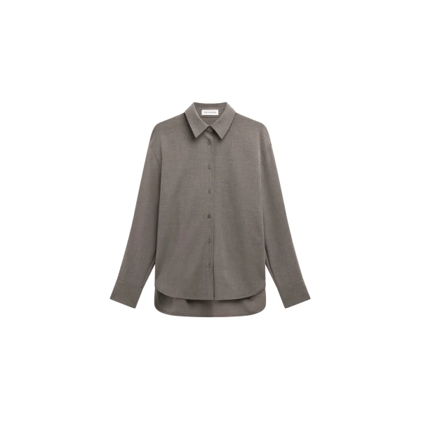 The Frankie Shop Peri Double Weave Shirt - Taupe Melange - Oversized Minimalist Tops in Beige - Shop at Coveti