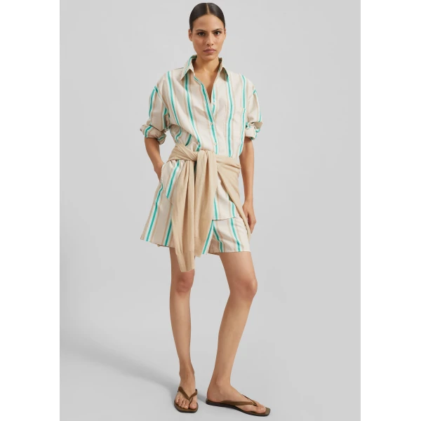 The Frankie Shop Peri Fluid Shirt – Beige Multi Stripe, view 2