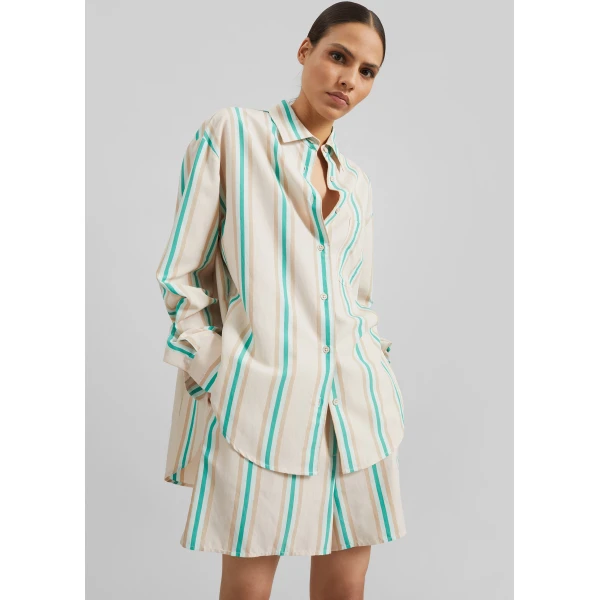 The Frankie Shop Peri Fluid Shirt – Beige Multi Stripe, view 3