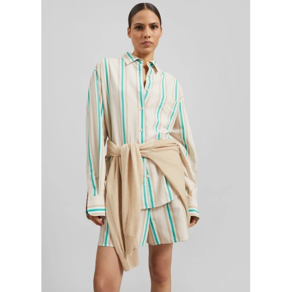 The Frankie Shop Peri Fluid Shirt – Beige Multi Stripe, view 5