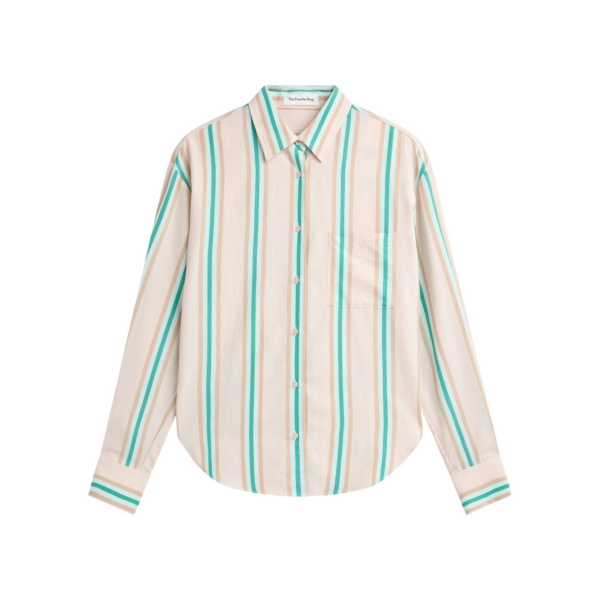 The Frankie Shop Peri Fluid Shirt - Beige Multi Stripe - Oversized Minimalist Tops in Multicolour - Shop at Coveti