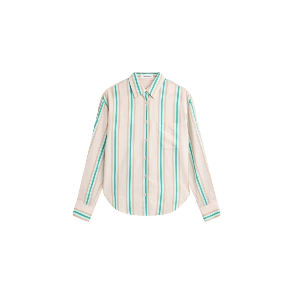 The Frankie Shop Peri Fluid Shirt - Beige Multi Stripe - Oversized Minimalist Tops in Multicolour - Shop at Coveti