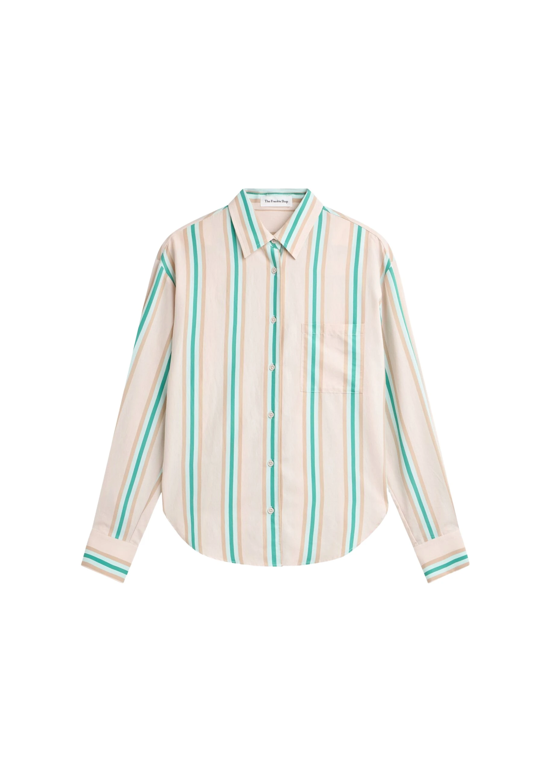 The Frankie Shop Peri Fluid Shirt - Beige Multi Stripe - Oversized Minimalist Tops in Multicolour - Shop at Coveti