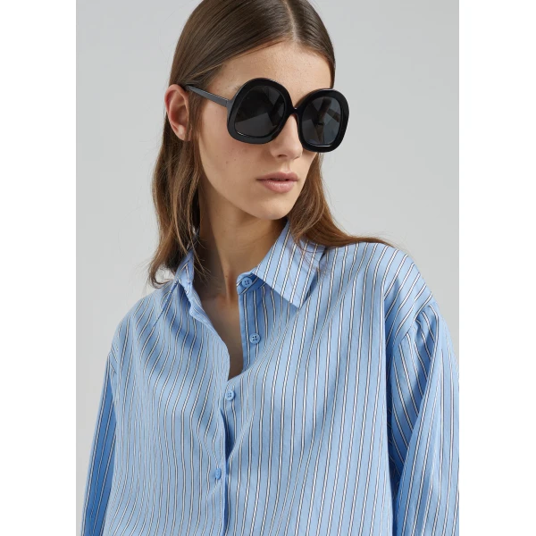 The Frankie Shop Peri Fluid Shirt – Blue/White Stripe, view 2