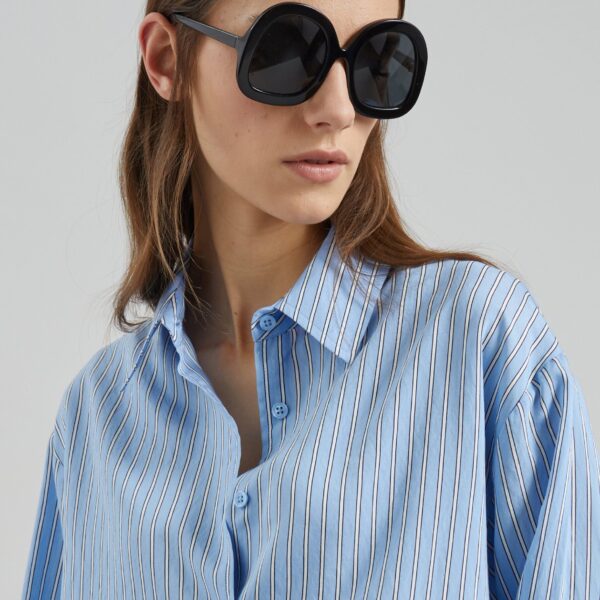 The Frankie Shop Peri Fluid Shirt - Blue/White Stripe - Oversized Minimalist Tops in Multicolour - Shop at Coveti