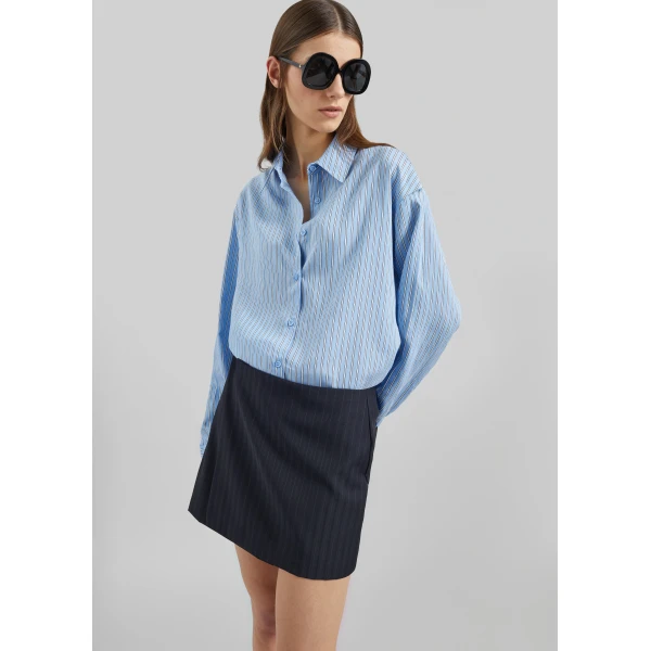 The Frankie Shop Peri Fluid Shirt – Blue/White Stripe, view 3