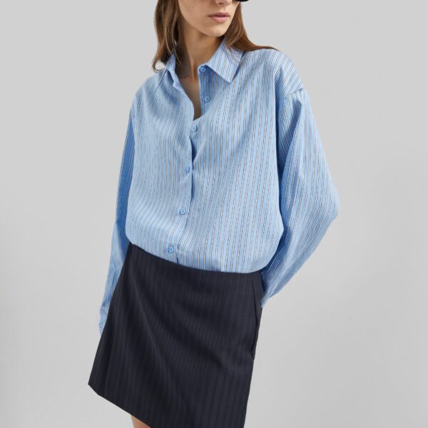 The Frankie Shop Peri Fluid Shirt - Blue/White Stripe - Oversized Minimalist Tops in Multicolour - Shop at Coveti