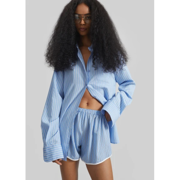 The Frankie Shop Peri Fluid Shirt – Blue/White Stripe, view 4