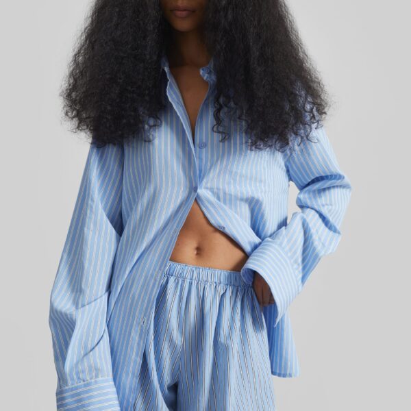 The Frankie Shop Peri Fluid Shirt - Blue/White Stripe - Oversized Minimalist Tops in Multicolour - Shop at Coveti