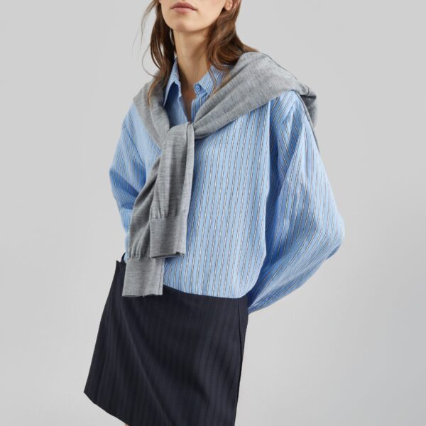 The Frankie Shop Peri Fluid Shirt - Blue/White Stripe - Oversized Minimalist Tops in Multicolour - Shop at Coveti