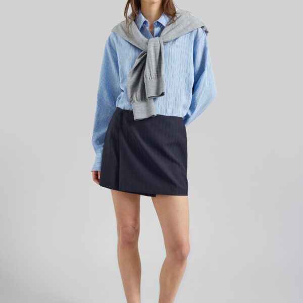 The Frankie Shop Peri Fluid Shirt - Blue/White Stripe - Oversized Minimalist Tops in Multicolour - Shop at Coveti
