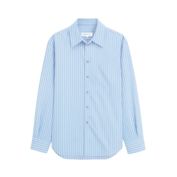 The Frankie Shop Peri Fluid Shirt - Blue/White Stripe - Oversized Minimalist Tops in Multicolour - Shop at Coveti