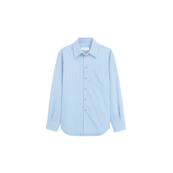 The Frankie Shop Peri Fluid Shirt - Blue/White Stripe - Oversized Minimalist Tops in Multicolour - Shop at Coveti
