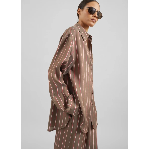The Frankie Shop Peri Fluid Shirt – Brown Multi Stripe, view 2