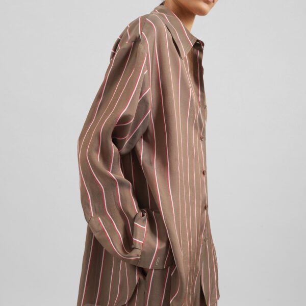 The Frankie Shop Peri Fluid Shirt - Brown Multi Stripe - Oversized Minimalist Tops in Multicolour - Shop at Coveti