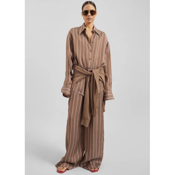 The Frankie Shop Peri Fluid Shirt – Brown Multi Stripe, view 3