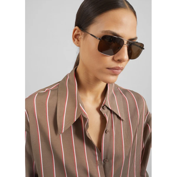 The Frankie Shop Peri Fluid Shirt – Brown Multi Stripe, view 4