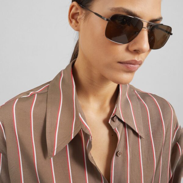 The Frankie Shop Peri Fluid Shirt - Brown Multi Stripe - Oversized Minimalist Tops in Multicolour - Shop at Coveti