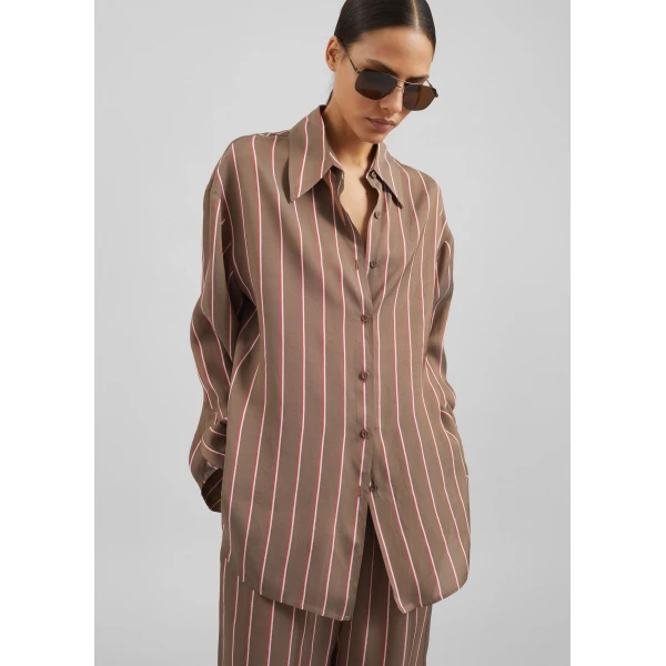 The Frankie Shop Peri Fluid Shirt – Brown Multi Stripe, view 5