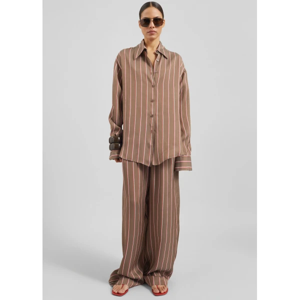 The Frankie Shop Peri Fluid Shirt – Brown Multi Stripe, view 6