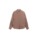 The Frankie Shop Peri Fluid Shirt - Brown Multi Stripe - Oversized Minimalist Tops in Multicolour - Shop at Coveti