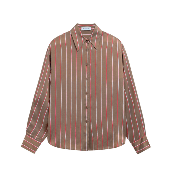 The Frankie Shop Peri Fluid Shirt - Brown Multi Stripe - Oversized Minimalist Tops in Multicolour - Shop at Coveti
