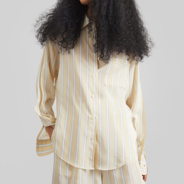 The Frankie Shop Peri Fluid Shirt - Yellow/White Stripe - Oversized Minimalist Tops in Multicolour - Shop at Coveti