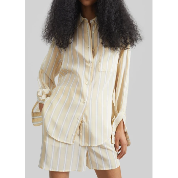 The Frankie Shop Peri Fluid Shirt – Yellow/White Stripe, view 3