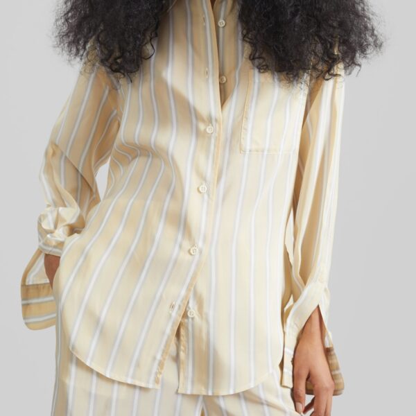 The Frankie Shop Peri Fluid Shirt - Yellow/White Stripe - Oversized Minimalist Tops in Multicolour - Shop at Coveti