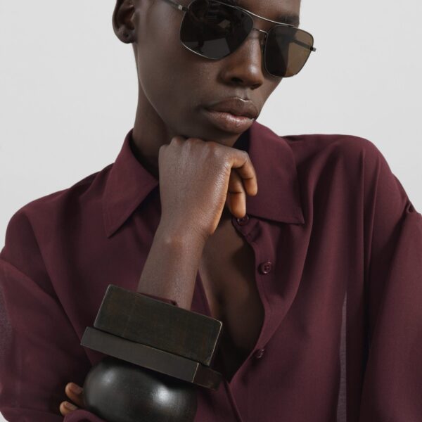 The Frankie Shop Peri Georgette Shirt - Burgundy - Oversized Minimalist Tops in Red - Shop at Coveti