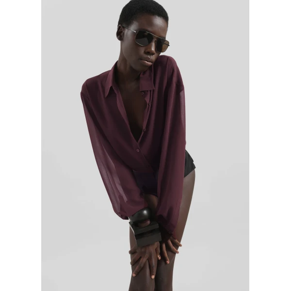 The Frankie Shop Peri Georgette Shirt – Burgundy, view 3