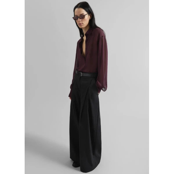 The Frankie Shop Peri Georgette Shirt – Burgundy, view 4