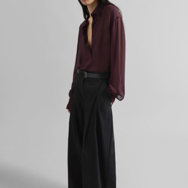 The Frankie Shop Peri Georgette Shirt - Burgundy - Oversized Minimalist Tops in Red - Shop at Coveti