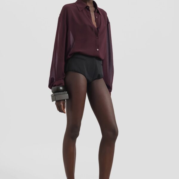 The Frankie Shop Peri Georgette Shirt - Burgundy - Oversized Minimalist Tops in Red - Shop at Coveti