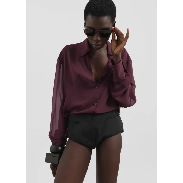 The Frankie Shop Peri Georgette Shirt – Burgundy, view 6