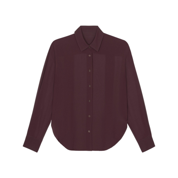The Frankie Shop Peri Georgette Shirt - Burgundy - Oversized Minimalist Tops in Red - Shop at Coveti
