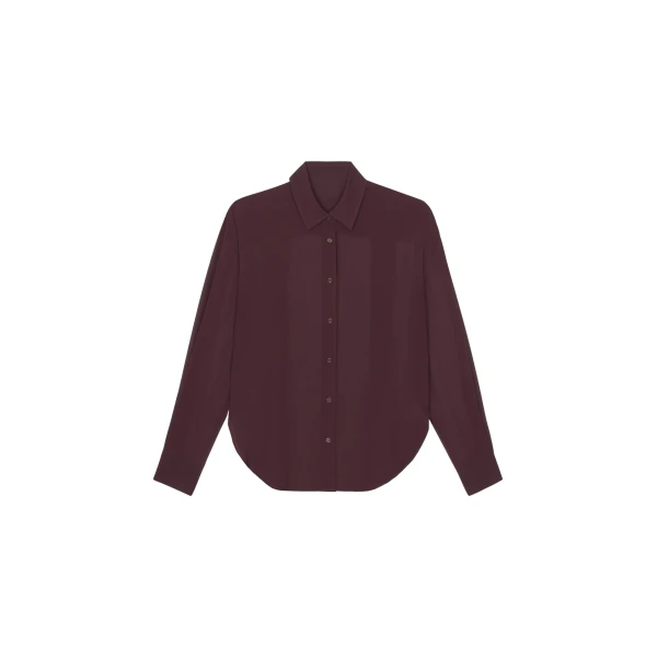 The Frankie Shop Peri Georgette Shirt - Burgundy - Oversized Minimalist Tops in Red - Shop at Coveti