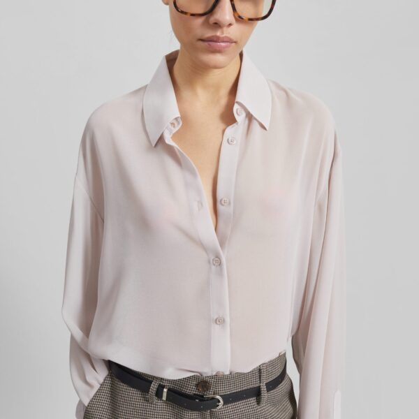 The Frankie Shop Peri Georgette Shirt - Faded Pink - Oversized Minimalist Tops in Pink - Shop at Coveti