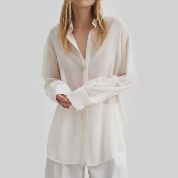 The Frankie Shop Peri Georgette Shirt - Ivory - Oversized Minimalist Tops in Ivory - Shop at Coveti