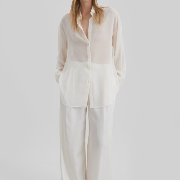 The Frankie Shop Peri Georgette Shirt - Ivory - Oversized Minimalist Tops in Ivory - Shop at Coveti