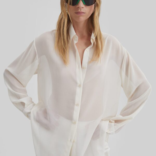 The Frankie Shop Peri Georgette Shirt - Ivory - Oversized Minimalist Tops in Ivory - Shop at Coveti