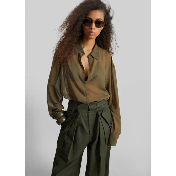 The Frankie Shop Peri Georgette Shirt – Khaki, view 2