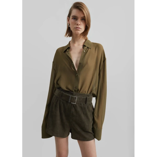 The Frankie Shop Peri Georgette Shirt – Khaki, view 4