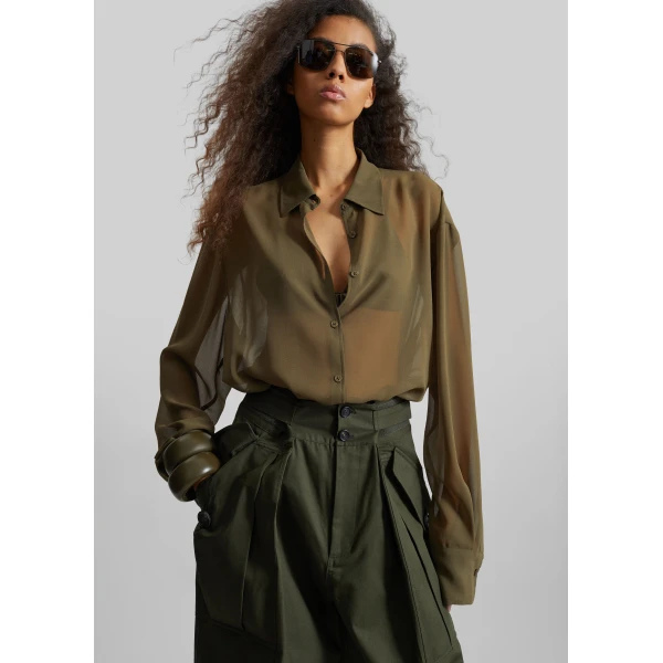 The Frankie Shop Peri Georgette Shirt – Khaki, view 5