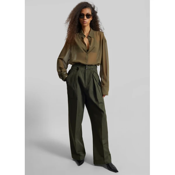 The Frankie Shop Peri Georgette Shirt – Khaki, view 6