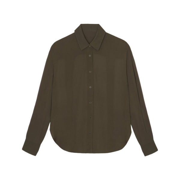 The Frankie Shop Peri Georgette Shirt - Khaki - Oversized Minimalist Tops in Green - Shop at Coveti